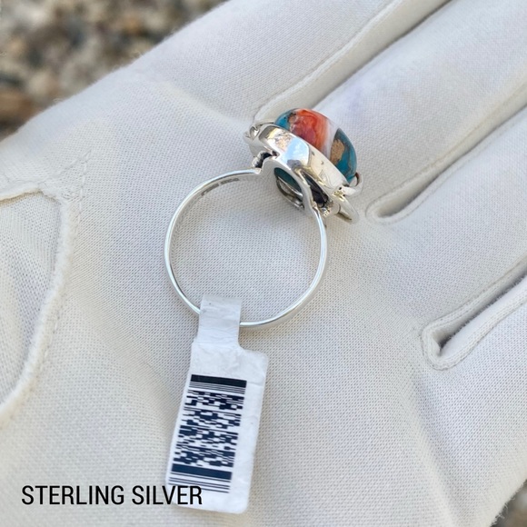 Spiny Oyster Turquoise Sterling Silver Ring Size 7 3/4 - Picture 6 of 12